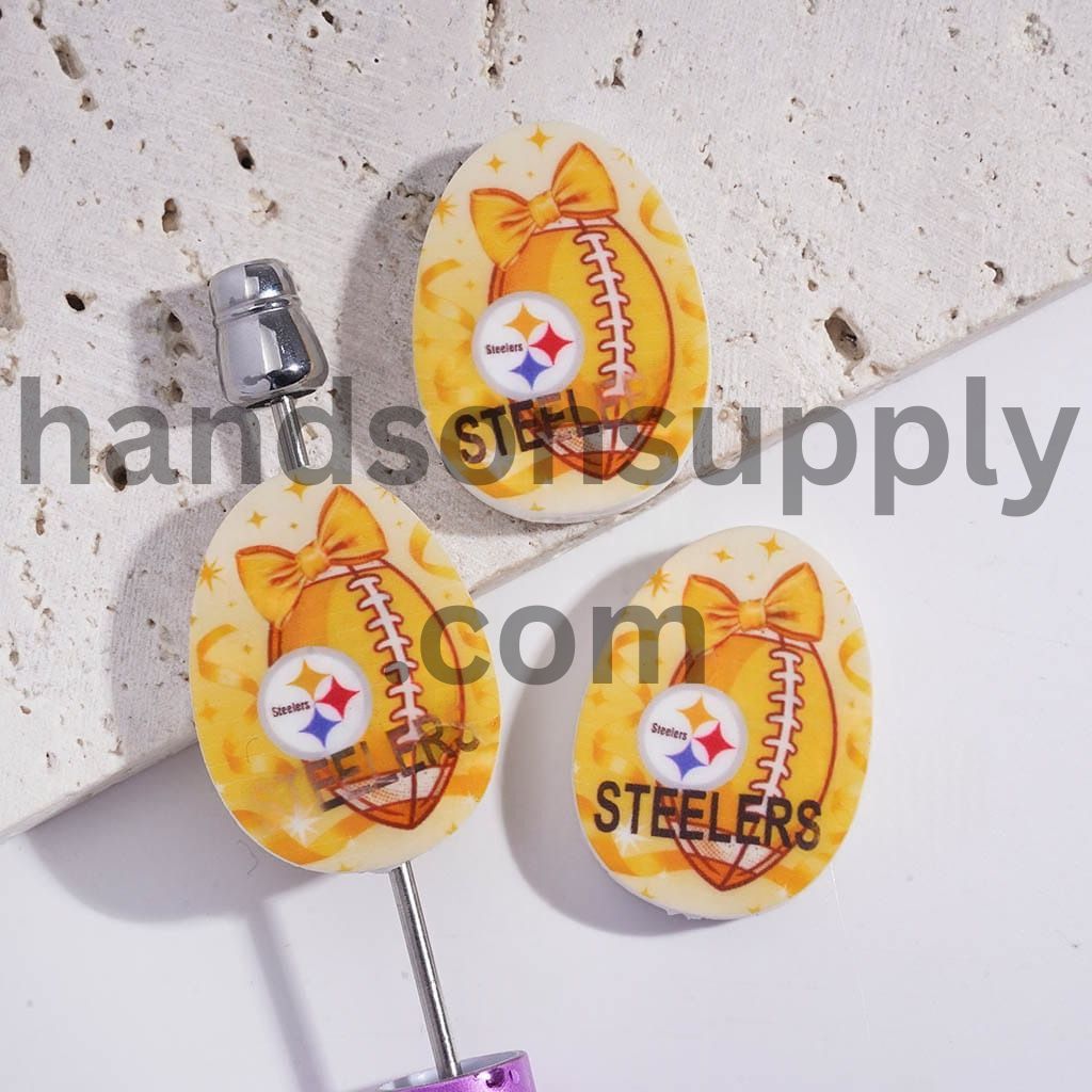 Pittsburgh Football Sport Theme Print Oval Shape Silicone Focal Beads