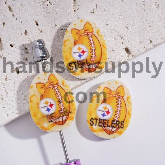 Pittsburgh Football Sport Theme Print Oval Shape Silicone Focal Beads