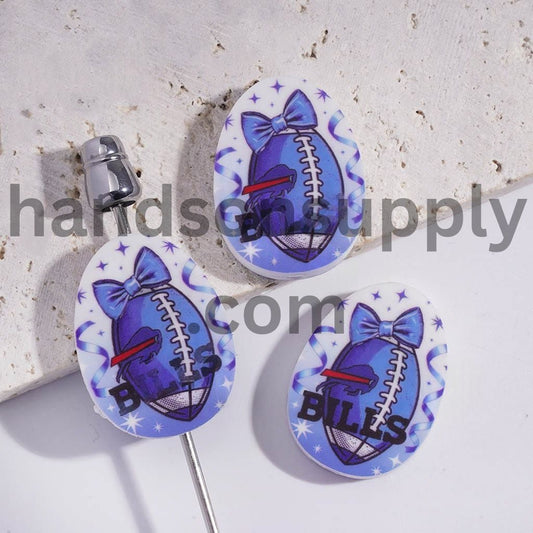Buffalo Football Sport Theme Print Oval Shape Silicone Focal Beads