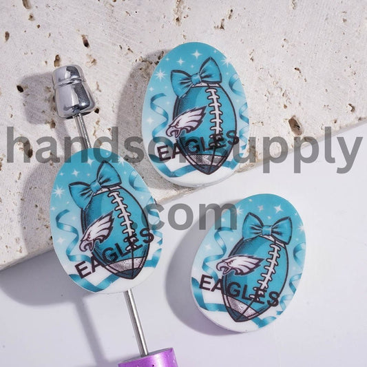 Bald Eagle Philly Football Sport Theme Print Oval Shape Silicone Focal Beads