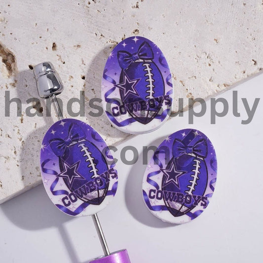 Dallas Football Sport Theme Print Oval Shape Silicone Focal Beads