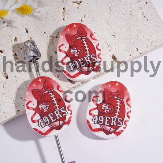 SF Football Sport Theme Print Oval Shape Silicone Focal Beads