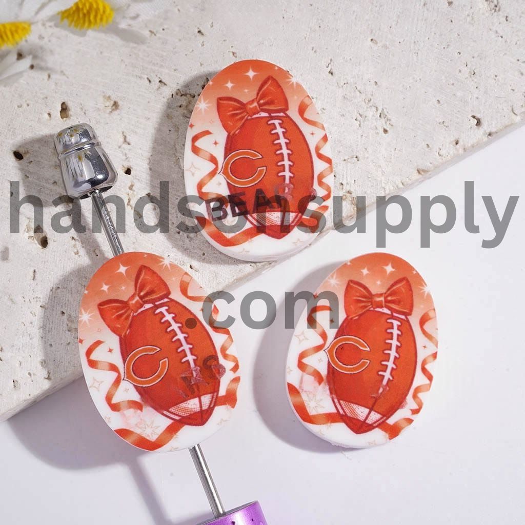 Chicago Football Sport Theme Print Oval Shape Silicone Focal Beads