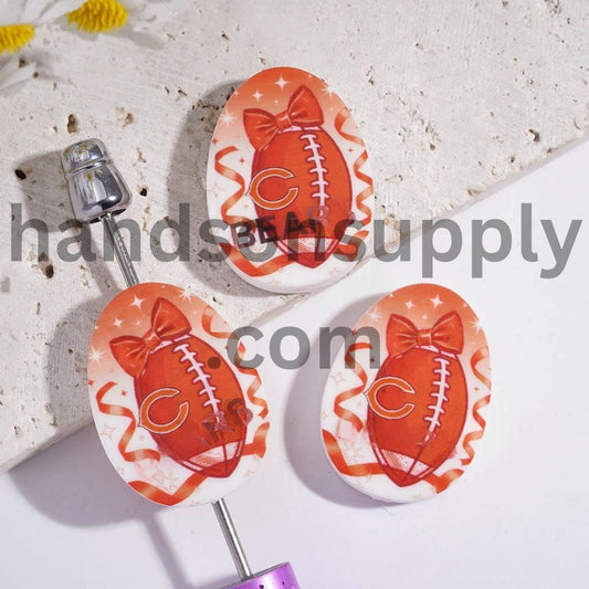 Chicago Football Sport Theme Print Oval Shape Silicone Focal Beads