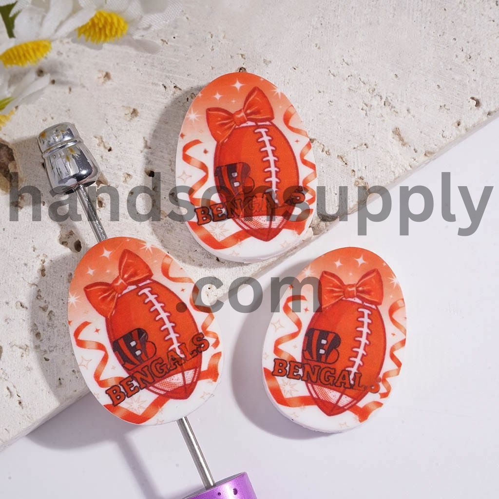 Cincinnati Football Sport Theme Print Oval Shape Silicone Focal Beads