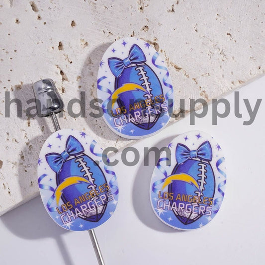 LA Chargers Football Sport Theme Print Oval Shape Silicone Focal Beads