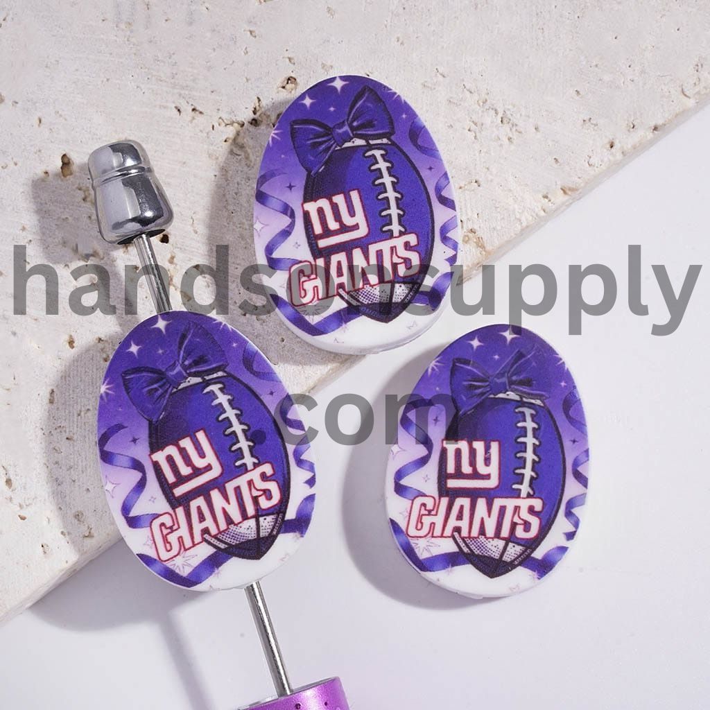 NY Football Sport Theme Print Oval Shape Silicone Focal Beads