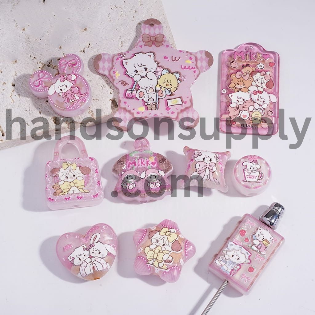 Cute Japanese Sweet Girl & Animal Cat, Bunny, Dog & Bear Character Acrylic Beads Random Mix