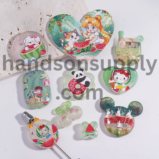 Cute Summer Watermelon Theme Fruit Series Acrylic Beads Random Mix