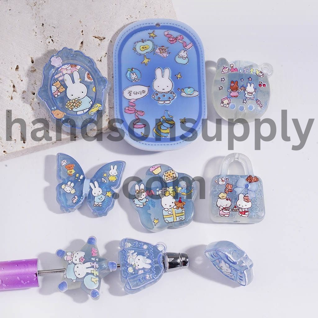 Cute White Rabbit & Cat Pet Character Acrylic Beads Pendant Random Mix