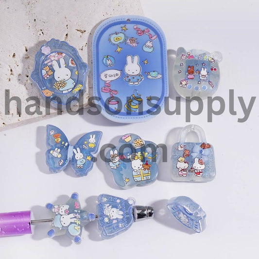 Cute White Rabbit & Cat Pet Character Acrylic Beads Pendant Random Mix