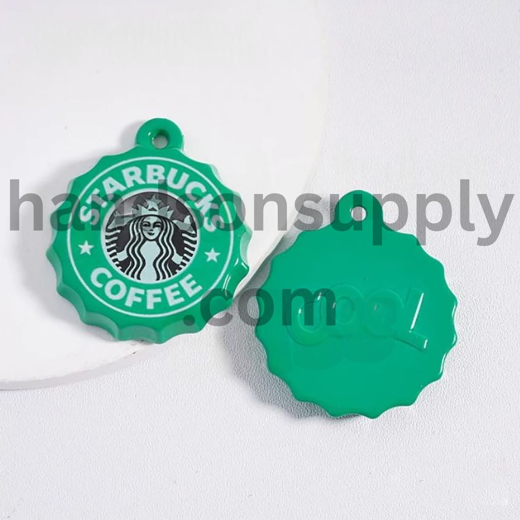 Green Beer Cap with Coffee Pattern Round Shape Flat Back Acrylic Pendant Beads 35*40MM