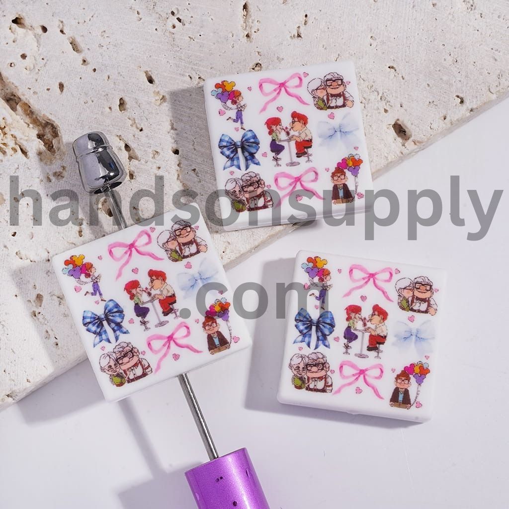 Flying House Adventure Character Flat Square Shape Silicone Focal Beads