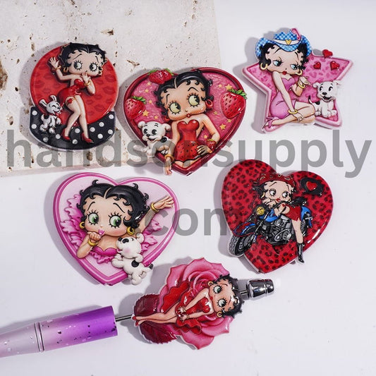 Concavo Convex Vintage Old Girl Character Series in Various Style and Shapes Acrylic Beads Random Mix