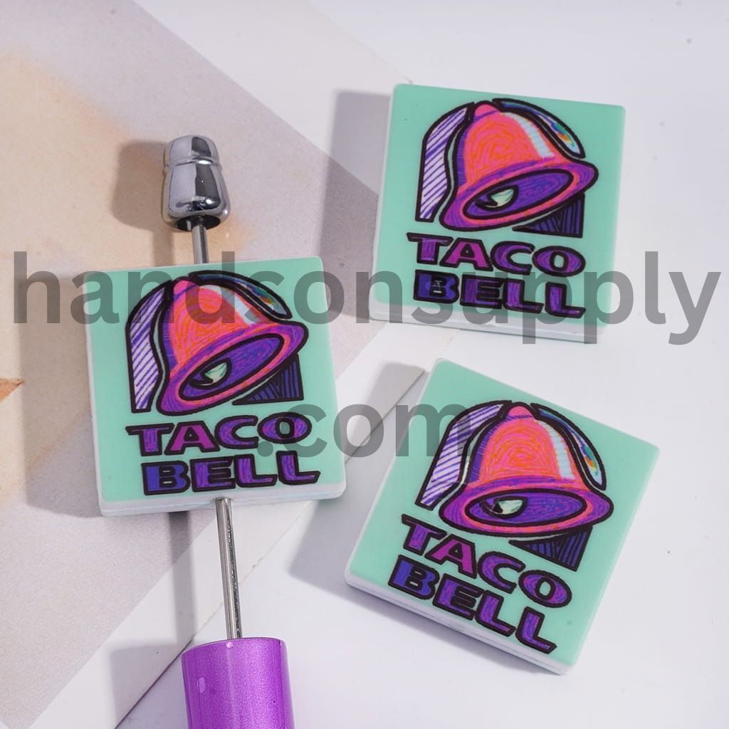 American Fast Food & Bell Design Flat Square Shape Silicone Focal Beads