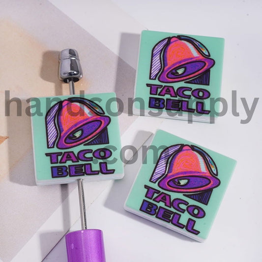 American Fast Food & Bell Design Flat Square Shape Silicone Focal Beads