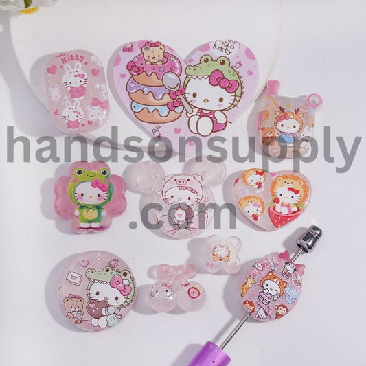 Cute Cat Costume Animal Character Charm Pink Series Acrylic Beads Pendant Random Mix