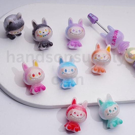 Labub Monster Po Mar Cute Ombre Color Acrylic Beads, Around 31*20MM, Random Mix