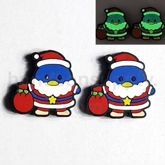 Cute Tuxed Sa Penguin Sanri in Christmas Father's Costume Luminous Silicone Focal Beads