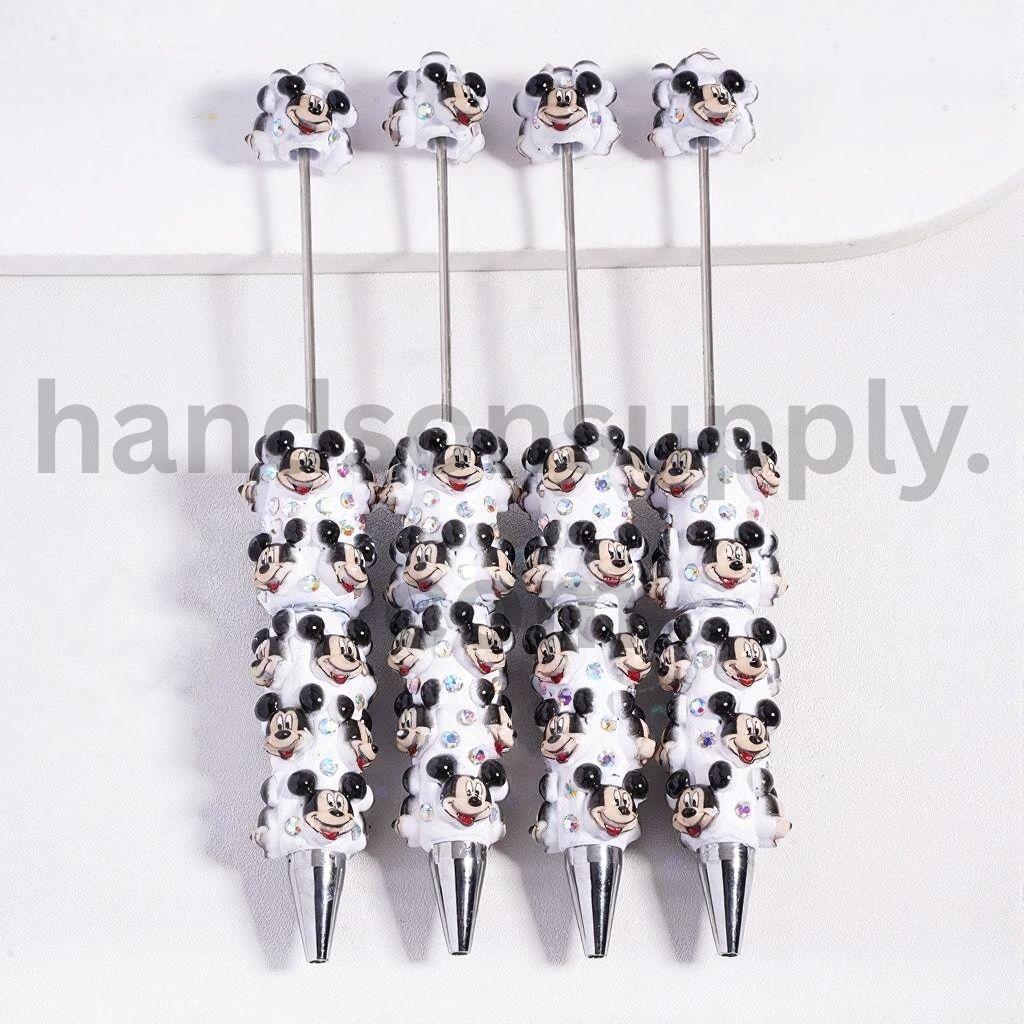 Smiling Mouse Head Character Design Beadable Clay Pen with AB Rhinestones