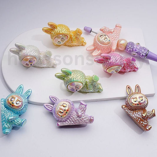 Cute Labub Lying on Its Side UV Coating Acrylic Beads, 62*42MM, Random Mix