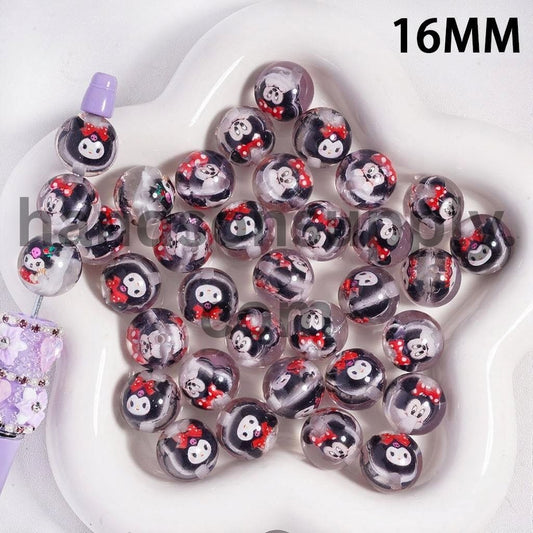 Semi Clear with Embedded Adorable Mini Head Characters Round Acrylic Beads 16 MM, Random Mix