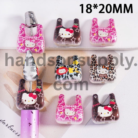 Cute Cat Character and Leopard Patterns, Acrylic Beads Pendant with Bag 18*20MM, Random Mix