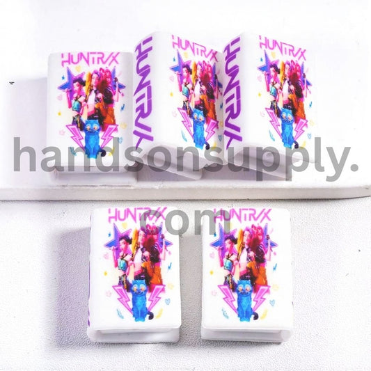 3D Mini Book Spirited Girls Group & Cat Stars on White Silicone Focal Beads