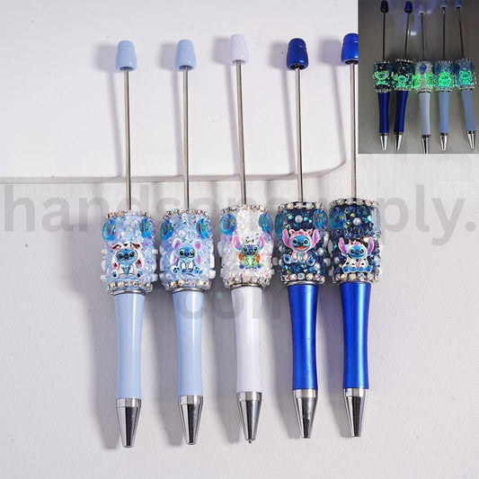Luminous Cute Stitch & Lollipop Beadable Clay Pen with Rhinestones, Chains, White Pearls  Random Mix