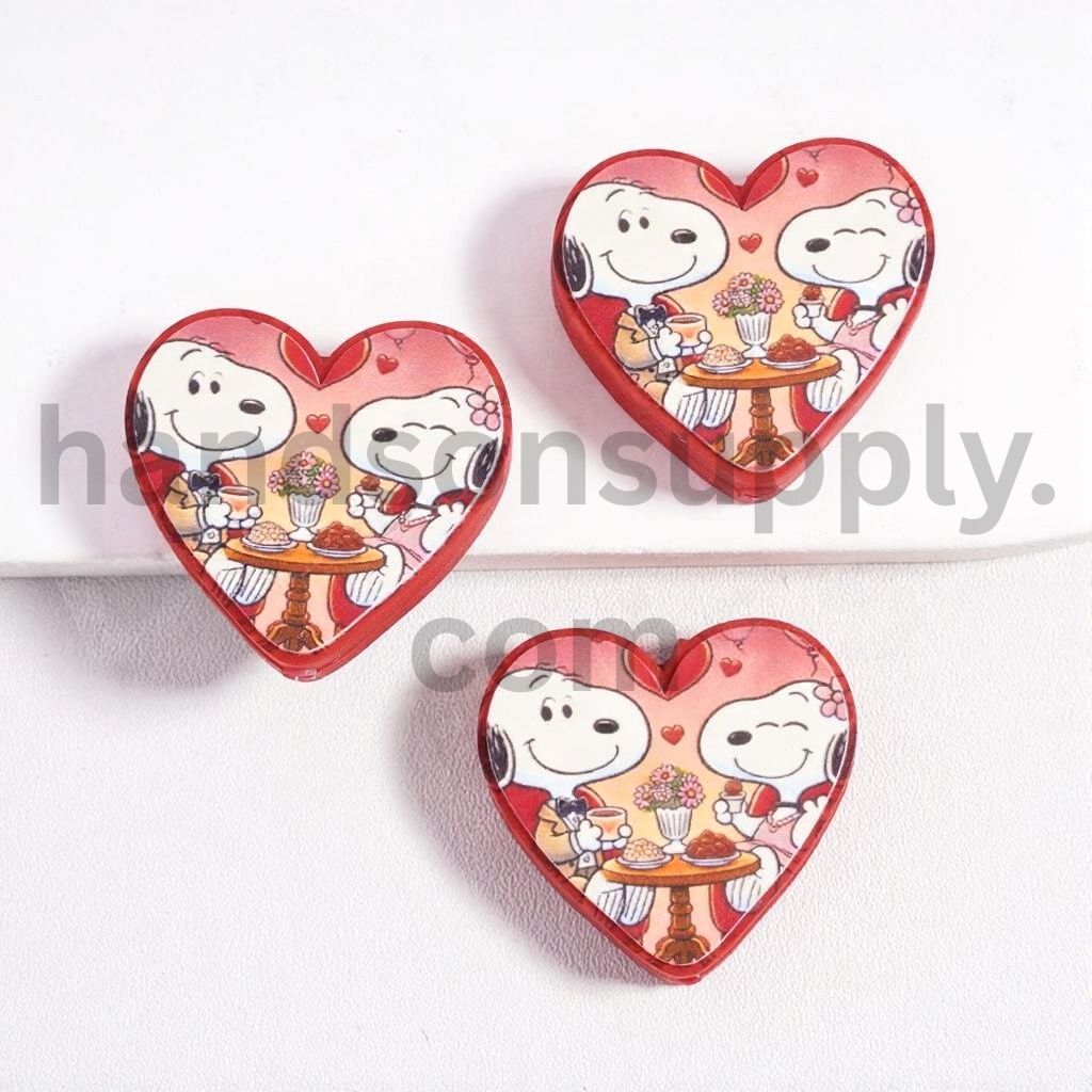 CuteTwo Dog Character on Date Valentine's Day Theme Heart Shape Design Silicone Focal Beads