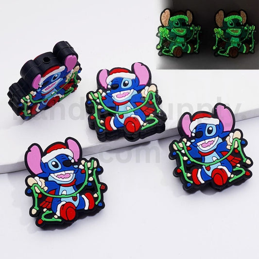 Cute Stitc with Christmas Bulbs Christmas Hat Holds Luminous Disne Silicone Focal Beads