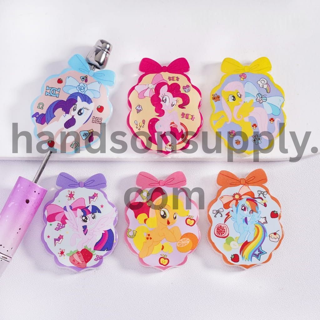 Unicorn & Little Horse Bowtie Prints Series, Various Designs Acrylic Beads Pendant 28*37MM, Random Mix