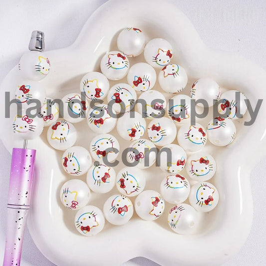 Colorful Cute Cat Character Head with Bowtie for Bracelets Acrylic Beads, 16MM, Random Mix