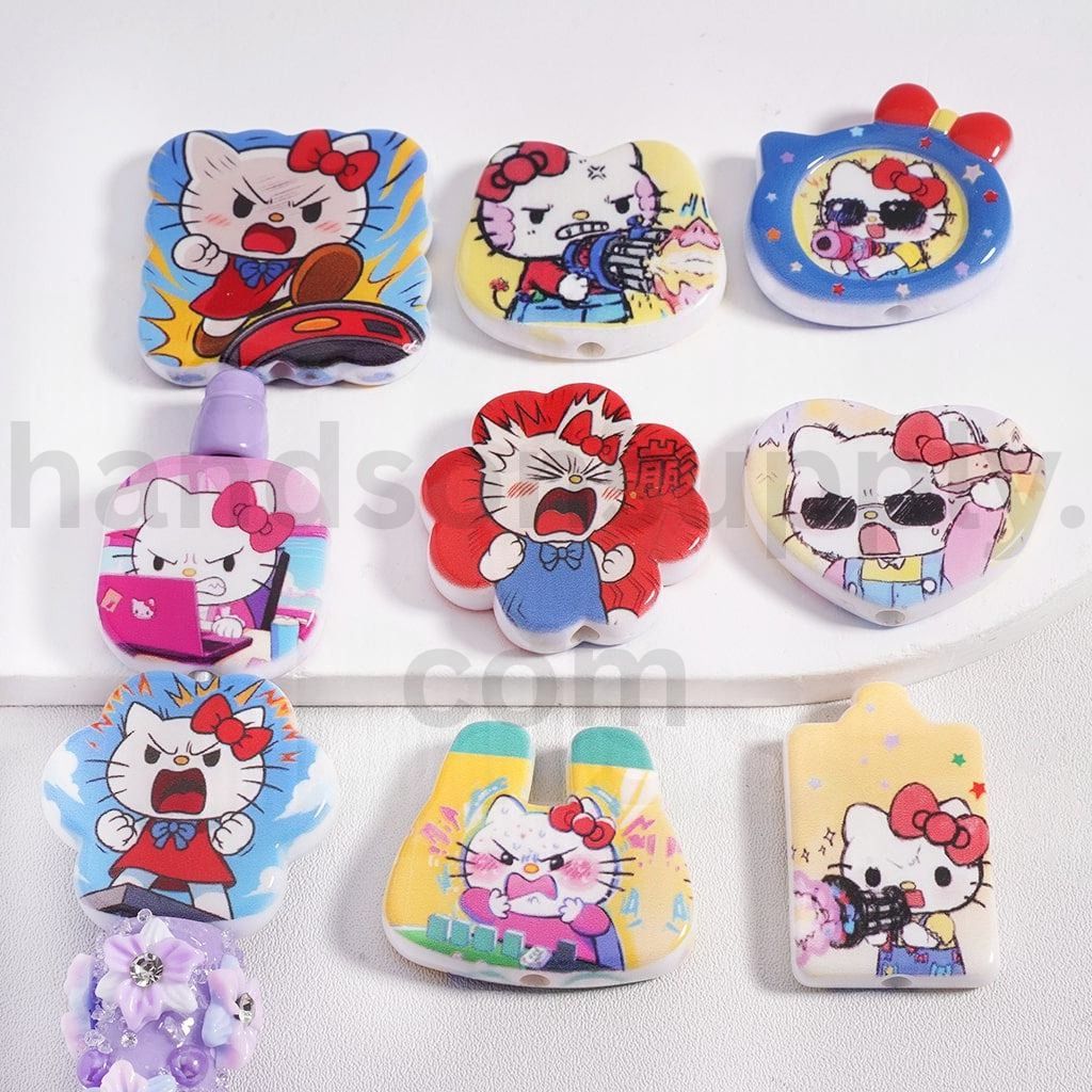 Angry Cute Cat Character Series Different Shape Acrylic Beads Random Mix