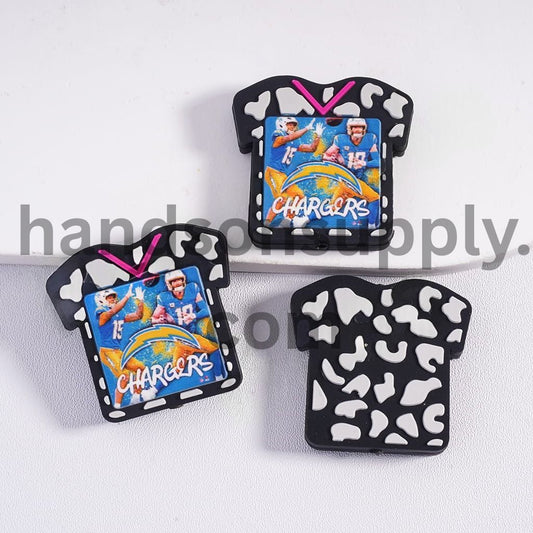 LA Chargers Football Jersey with Cow Print, Team Sports Theme Silicone Focal Beads