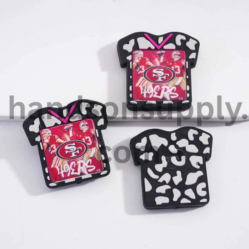 SF Football Jersey with Cow Print, Team Sports Theme Silicone Focal Beads