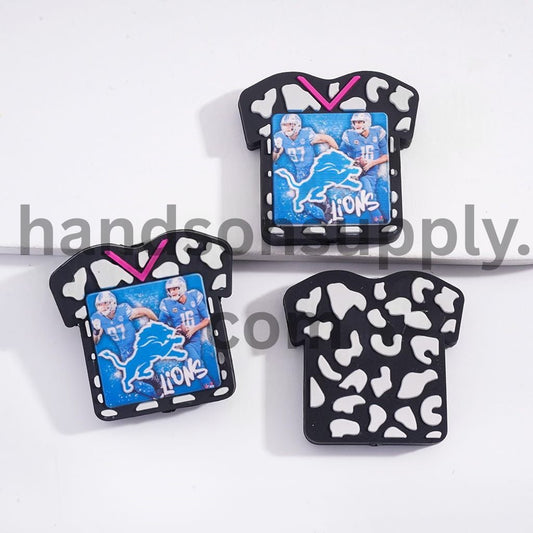 Detroit Football Jersey with Cow Print, Sports Team Theme Silicone Focal Beads