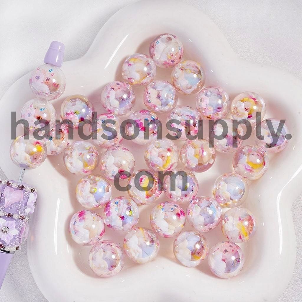 UV Coating with Embedded Cute Baby Character Semi Clear Round Acrylic Beads Random Mix 16MM