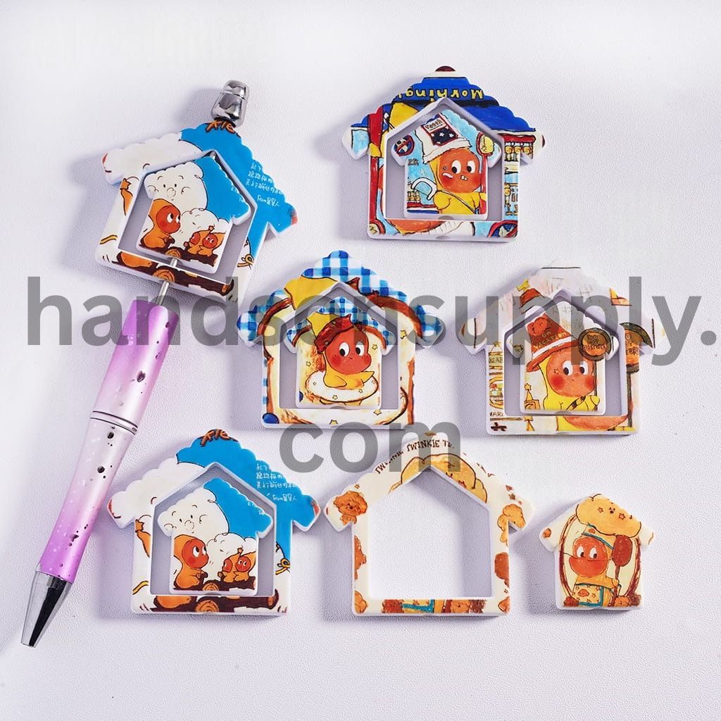 House‑Shaped Acrylic Beads with Baby Star Doll Prints 41*49MM Random Mix