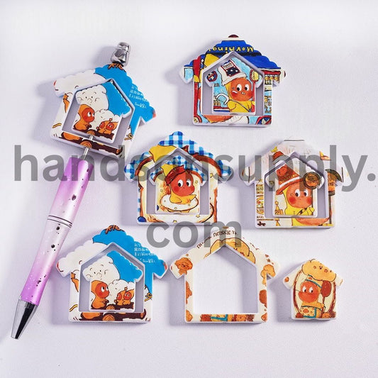 House‑Shaped Acrylic Beads with Baby Star Doll Prints 41*49MM Random Mix