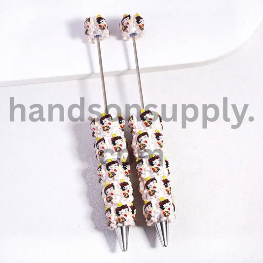 Charming Cute Old Girl Character Beadable Clay Pens Decorated with Pearls