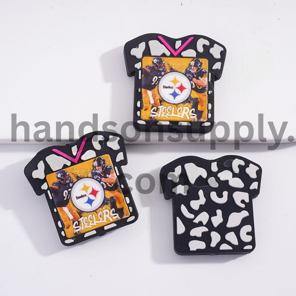 Pittsburgh Football Jersey with Cow Print Sports Charm Silicone Focal Bead