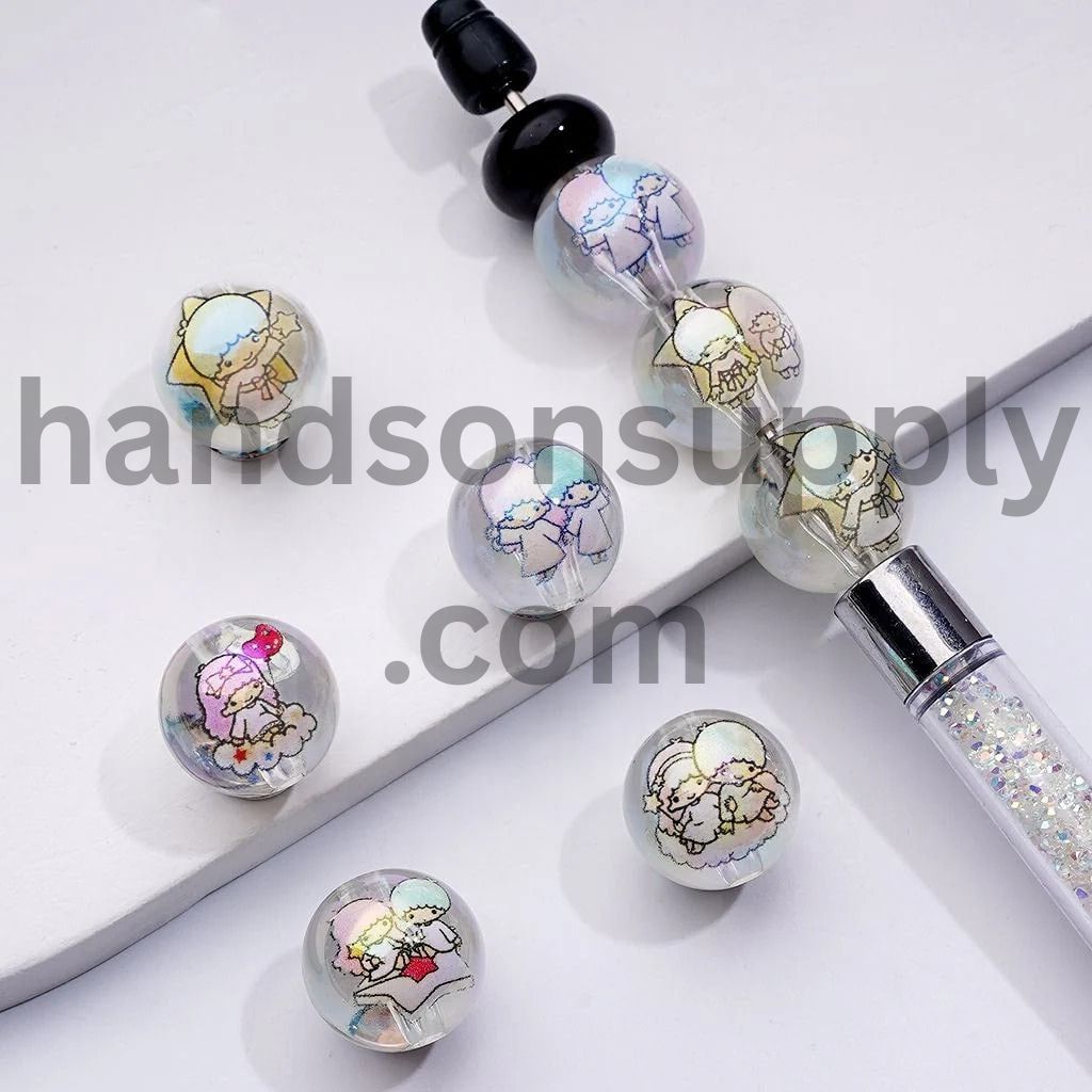 Cute Baby Star Doll  Clear Round UV Coating Adorable Character Cartoon Acrylic Beads, 16MM, Random Mix