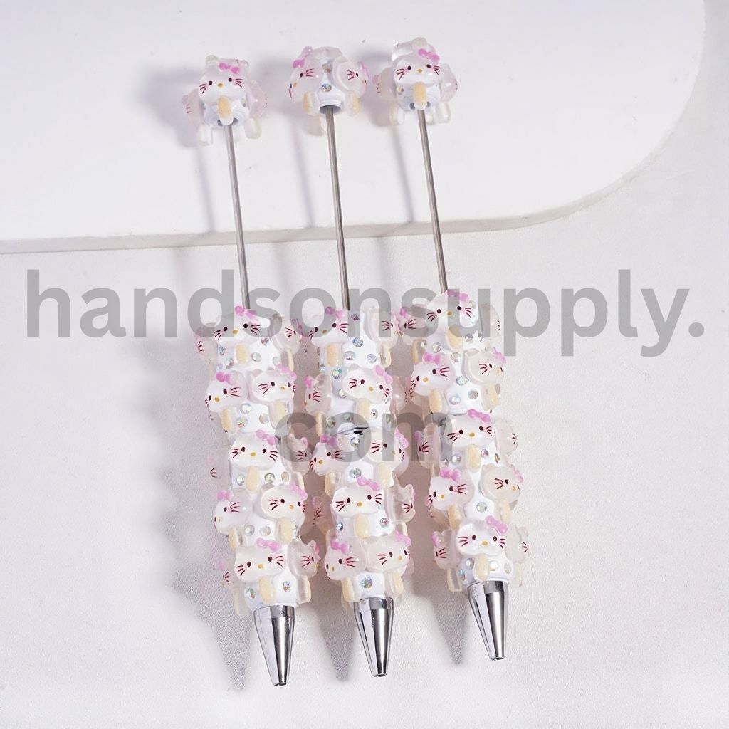 Cute Fun Cat Character with Popsicle & AB Rhinestones Beadable Clay Pen