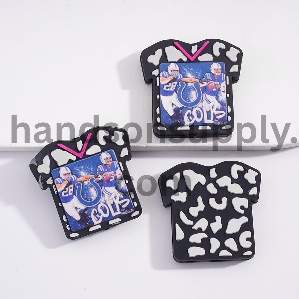Indy Football Soccer Jersey with Cow Print Sports Charm Silicone Focal Bead