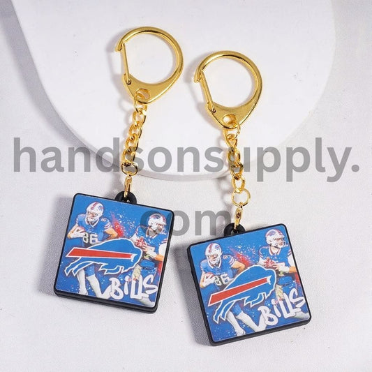 Buffalo American Football Theme Silicone Charm Metal Keychain with Gold Color Lobster Clip