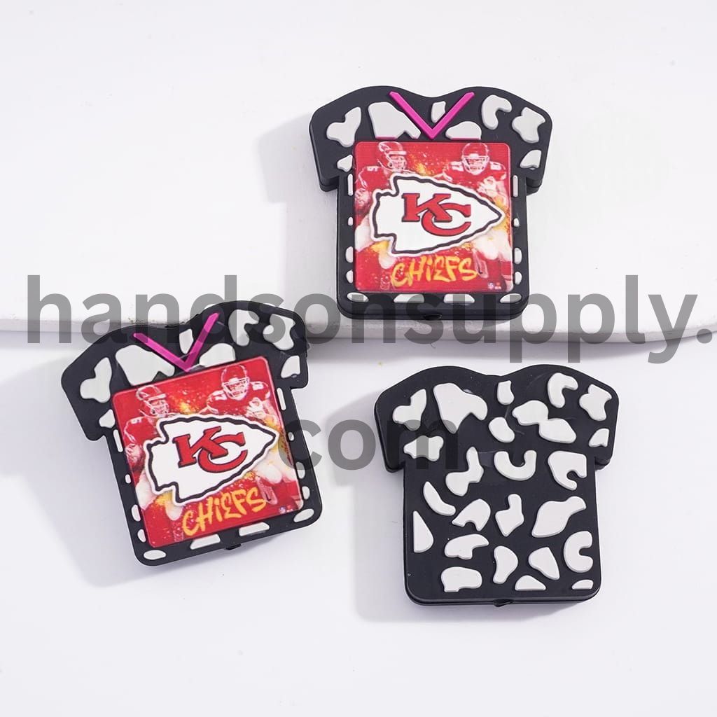 KC Football Soccer Shirt Jersey with Cow Print Sports Charm Silicone Focal Bead