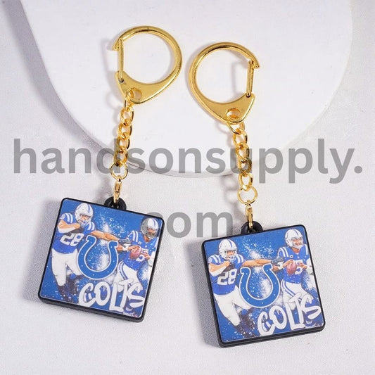 Lobster Clasp USA  Football Indianapolis Theme Silicone Charm Metal Keychain with Gold Color Lobster Clip