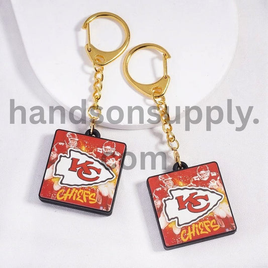 Lobster Clasp Pendant American Kansas  Football Theme Silicone Charm Metal Keychain with Gold Color Lobster Clip