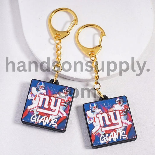New York Football Silicone Charm Metal Keychain with Gold Color Lobster Clasp
